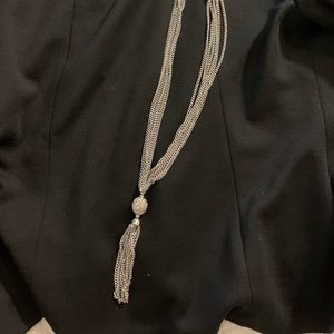Silver disco ball tassel necklace